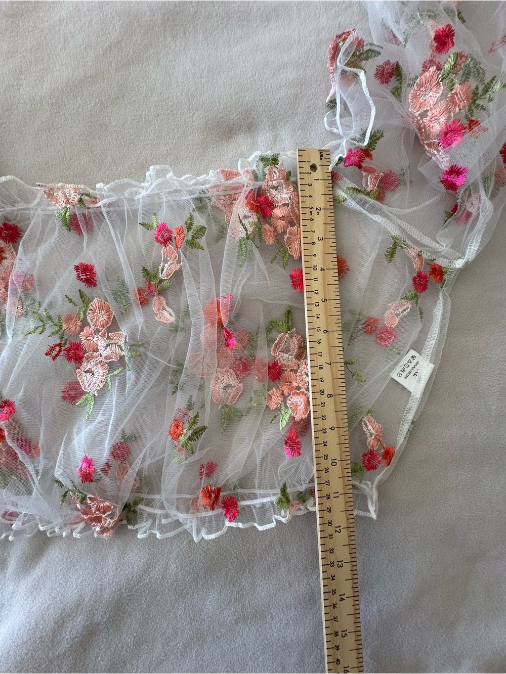 Floral Embroidered Sheer Mesh Off-Shoulder Crop Top Fairycore Cottagecore XL - Picture 8 of 10